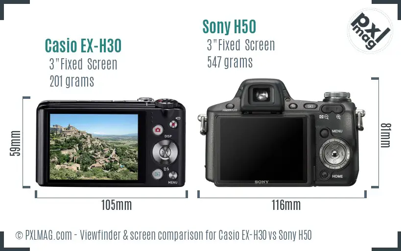 Casio EX-H30 vs Sony H50 Screen and Viewfinder comparison Casio EX-H30 vs Sony H50 Screen and Viewfinder comparison