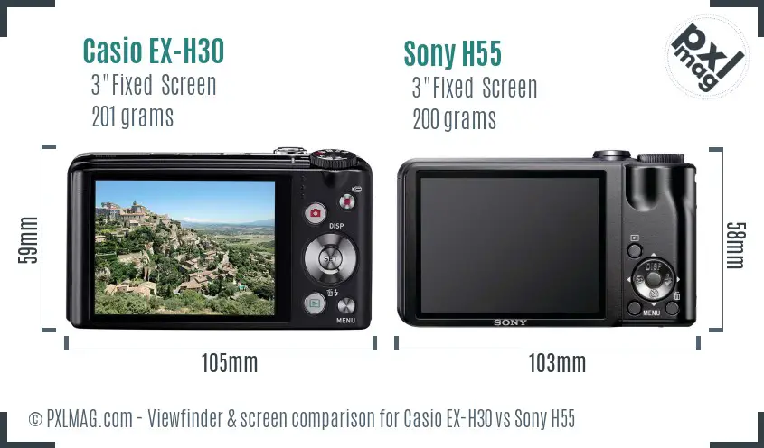 Casio EX-H30 vs Sony H55 Screen and Viewfinder comparison