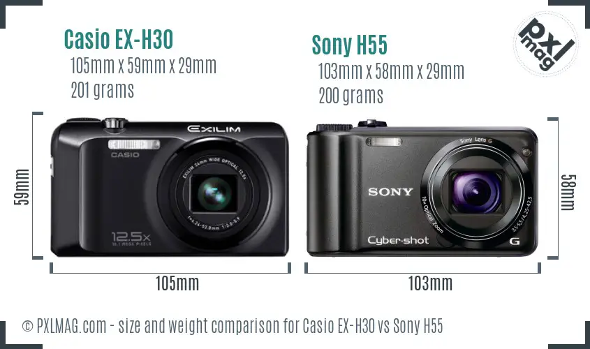 Casio EX-H30 vs Sony H55 size comparison