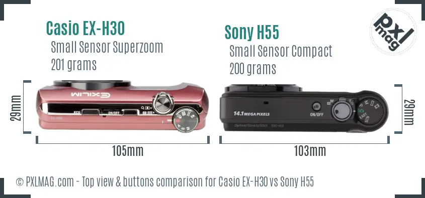 Casio EX-H30 vs Sony H55 top view buttons comparison
