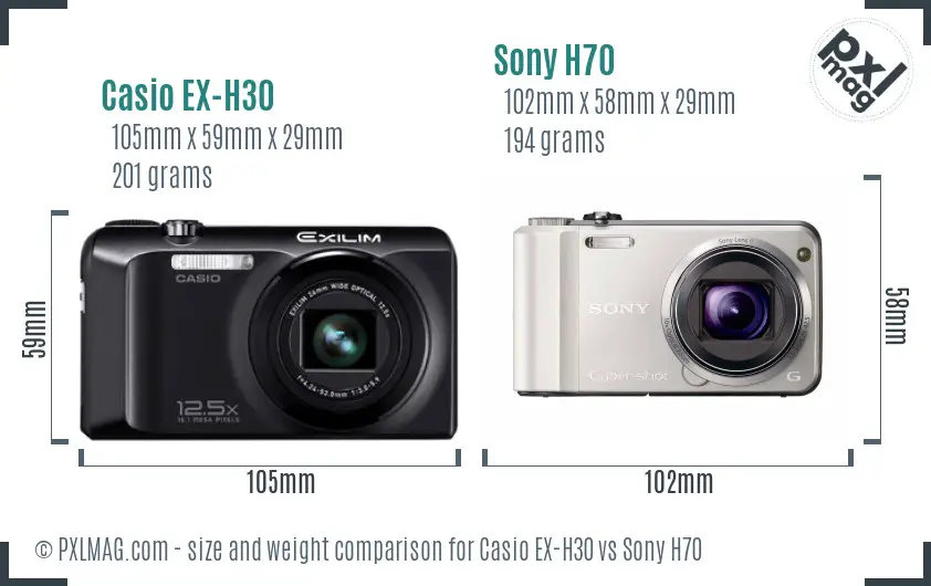 Casio EX-H30 vs Sony H70 size comparison Casio EX-H30 vs Sony H70 size comparison