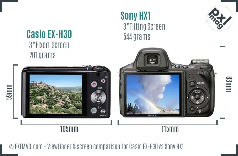 Casio EX-H30 vs Sony HX1 Screen and Viewfinder comparison Casio EX-H30 vs Sony HX1 Screen and Viewfinder comparison