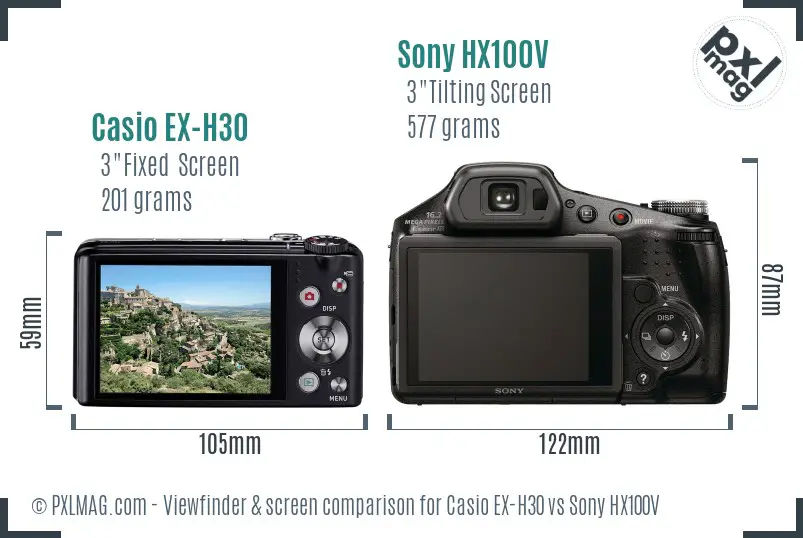Casio EX-H30 vs Sony HX100V Screen and Viewfinder comparison Casio EX-H30 vs Sony HX100V Screen and Viewfinder comparison