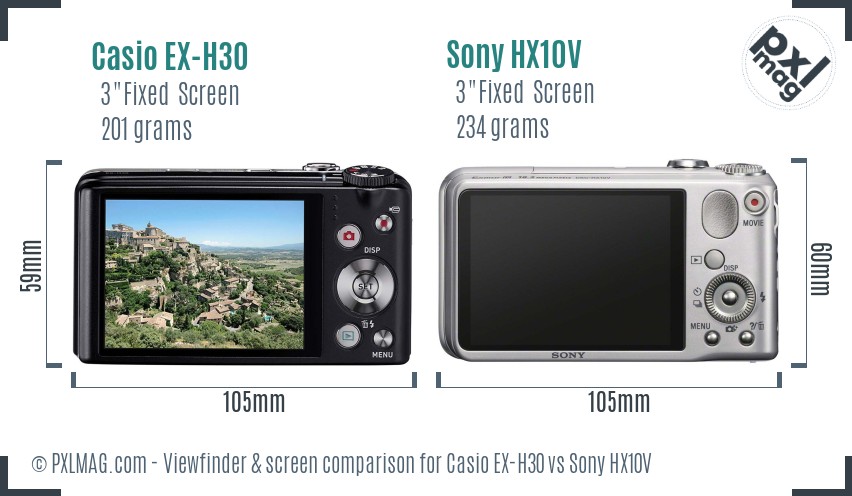 Casio EX-H30 vs Sony HX10V Screen and Viewfinder comparison