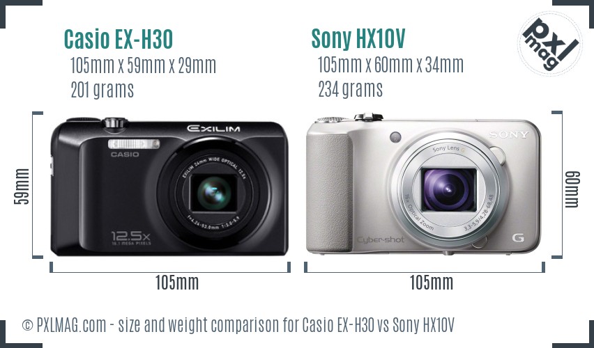 Casio EX-H30 vs Sony HX10V size comparison