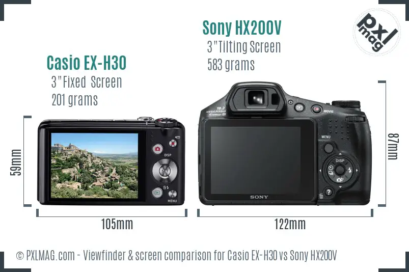 Casio EX-H30 vs Sony HX200V Screen and Viewfinder comparison