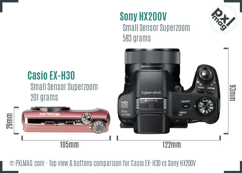 Casio EX-H30 vs Sony HX200V top view buttons comparison