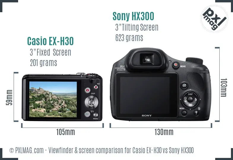 Casio EX-H30 vs Sony HX300 Screen and Viewfinder comparison