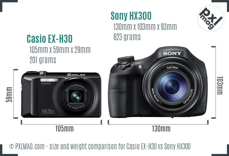 Casio EX-H30 vs Sony HX300 size comparison
