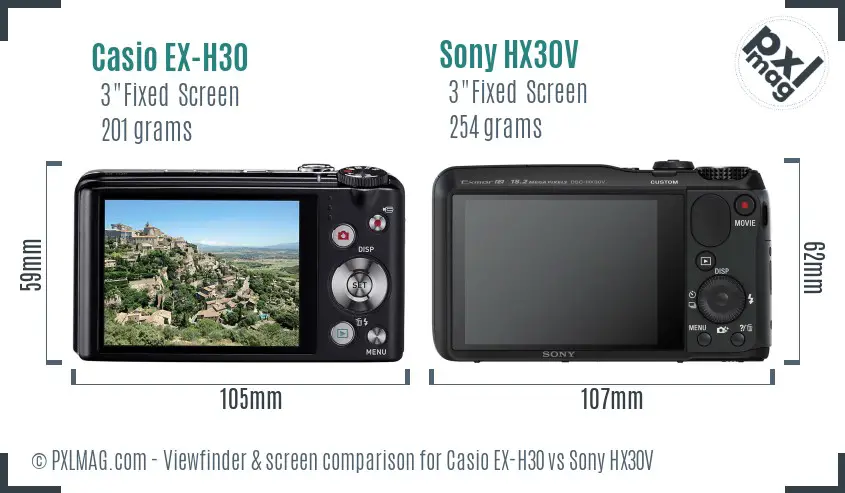 Casio EX-H30 vs Sony HX30V Screen and Viewfinder comparison