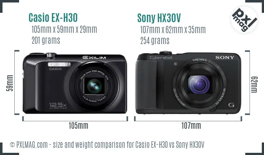 Casio EX-H30 vs Sony HX30V size comparison Casio EX-H30 vs Sony HX30V size comparison