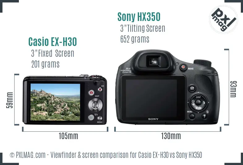 Casio EX-H30 vs Sony HX350 Screen and Viewfinder comparison Casio EX-H30 vs Sony HX350 Screen and Viewfinder comparison