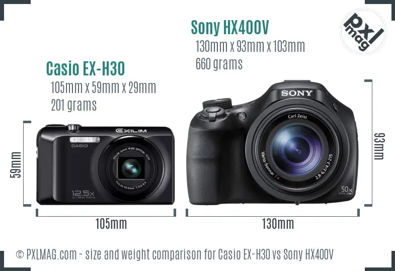 Casio EX-H30 vs Sony HX400V size comparison