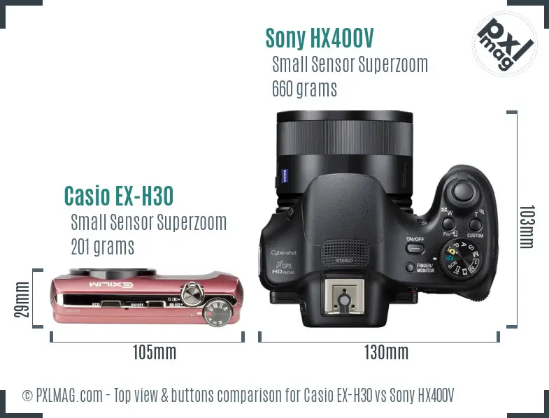 Casio EX-H30 vs Sony HX400V top view buttons comparison