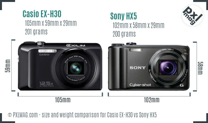 Casio EX-H30 vs Sony HX5 size comparison Casio EX-H30 vs Sony HX5 size comparison