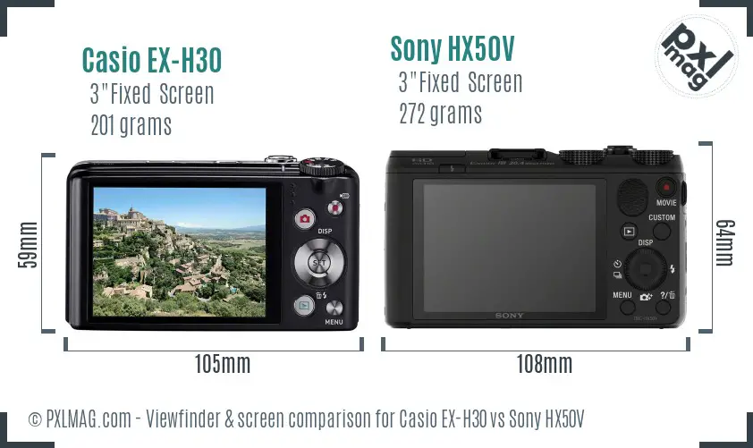 Casio EX-H30 vs Sony HX50V Screen and Viewfinder comparison