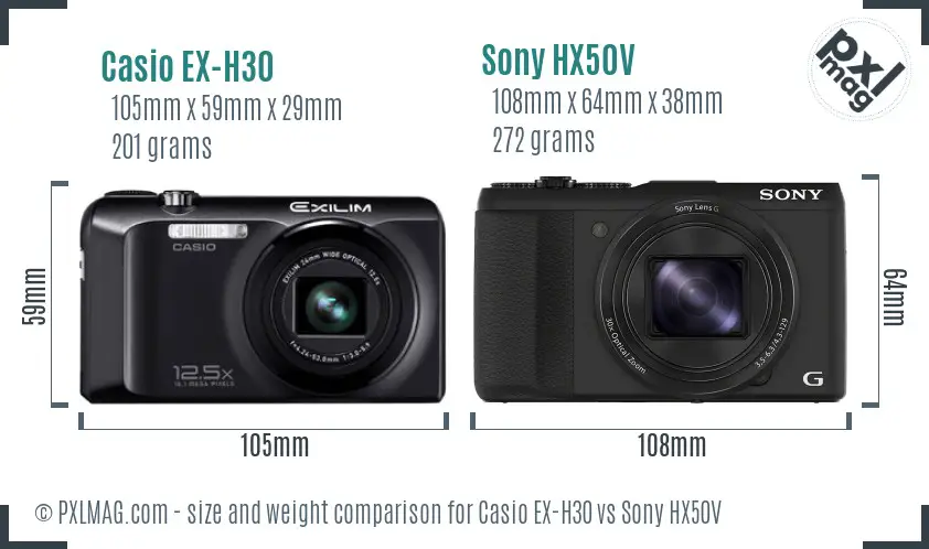 Casio EX-H30 vs Sony HX50V size comparison