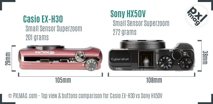 Casio EX-H30 vs Sony HX50V top view buttons comparison