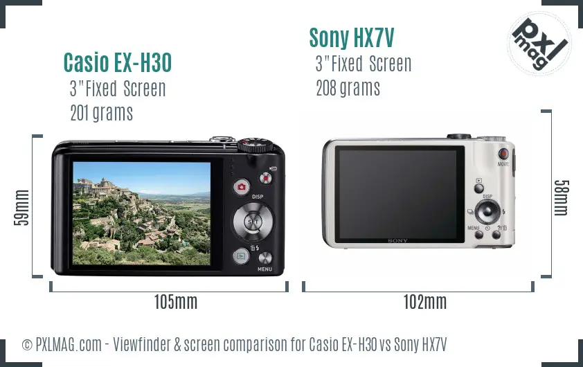 Casio EX-H30 vs Sony HX7V Screen and Viewfinder comparison