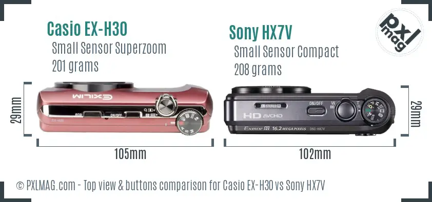 Casio EX-H30 vs Sony HX7V top view buttons comparison