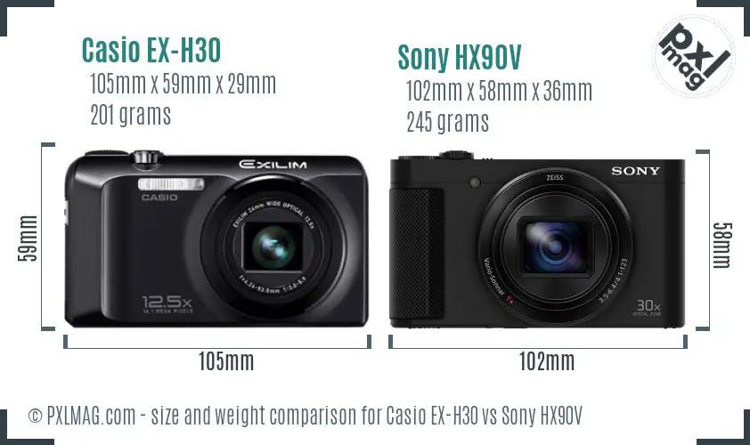 Casio EX-H30 vs Sony HX90V size comparison