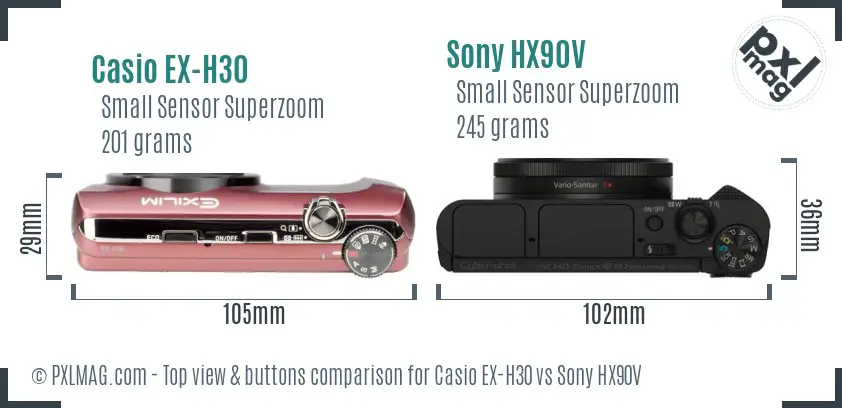 Casio EX-H30 vs Sony HX90V top view buttons comparison