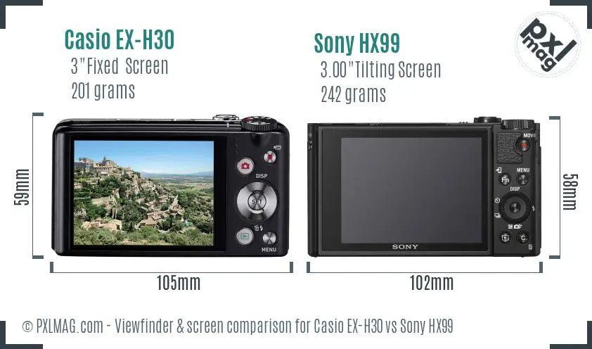 Casio EX-H30 vs Sony HX99 Screen and Viewfinder comparison