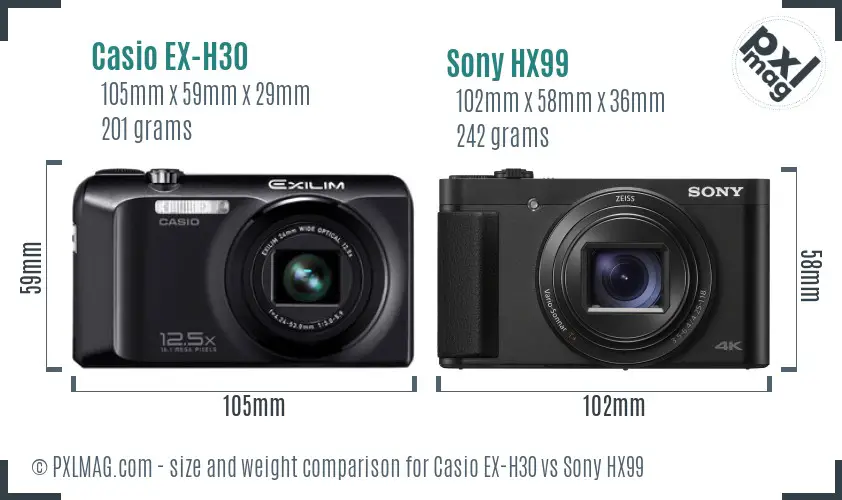 Casio EX-H30 vs Sony HX99 size comparison