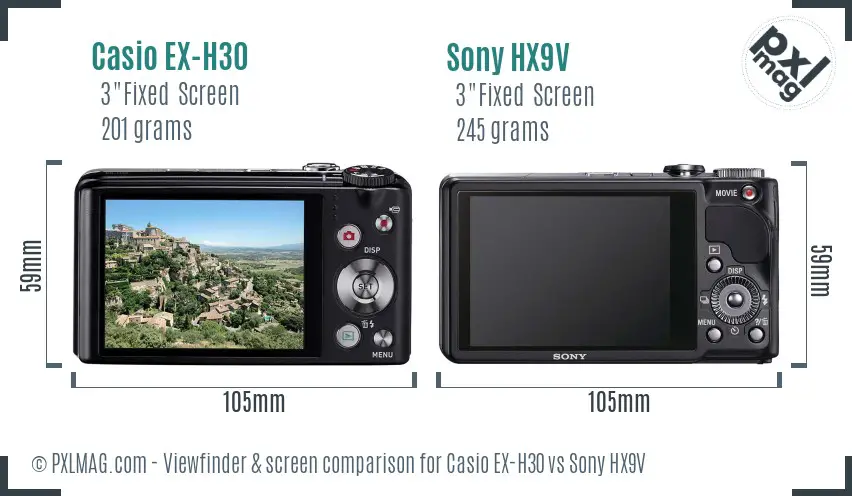 Casio EX-H30 vs Sony HX9V Screen and Viewfinder comparison