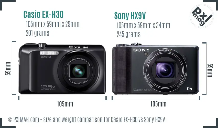 Casio EX-H30 vs Sony HX9V size comparison