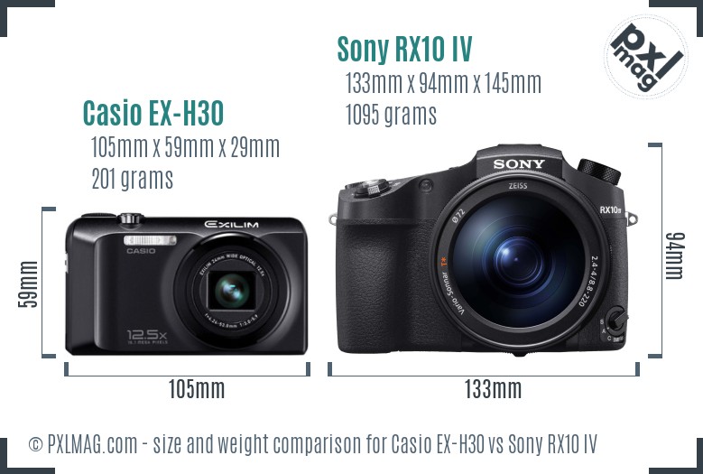 Casio EX-H30 vs Sony RX10 IV size comparison Casio EX-H30 vs Sony RX10 IV size comparison