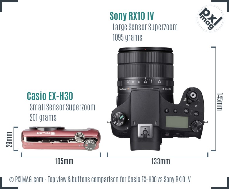 Casio EX-H30 vs Sony RX10 IV top view buttons comparison