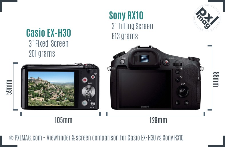 Casio EX-H30 vs Sony RX10 Screen and Viewfinder comparison