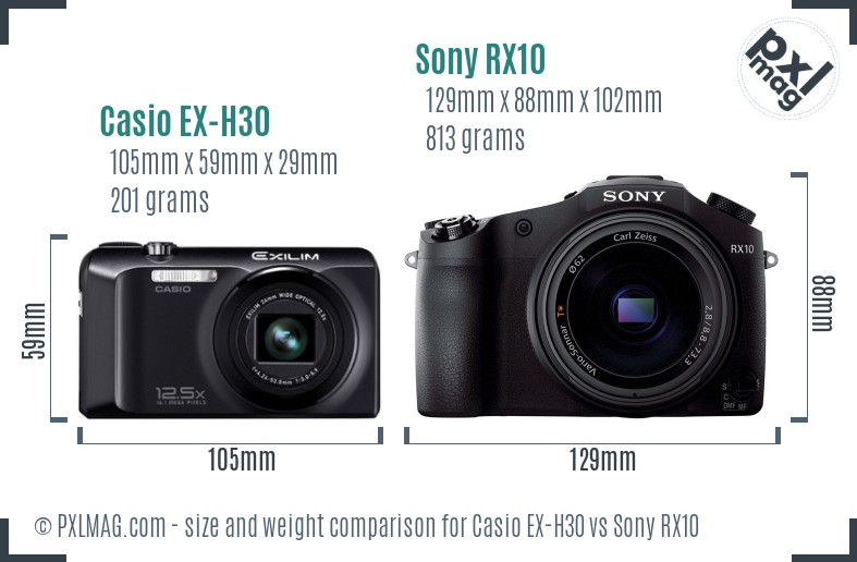 Casio EX-H30 vs Sony RX10 size comparison