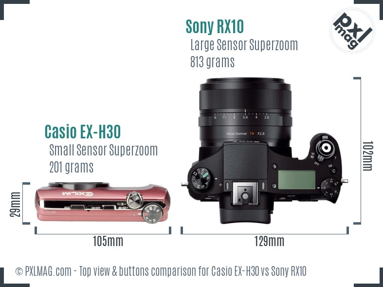 Casio EX-H30 vs Sony RX10 top view buttons comparison