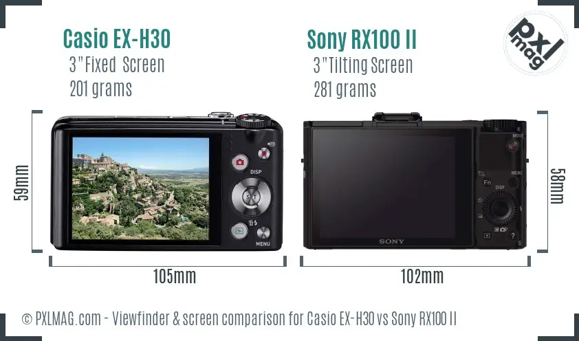 Casio EX-H30 vs Sony RX100 II Screen and Viewfinder comparison
