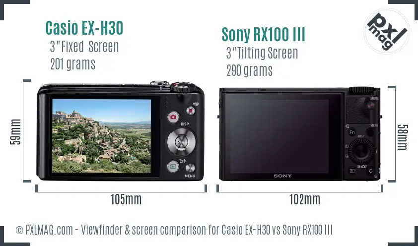 Casio EX-H30 vs Sony RX100 III Screen and Viewfinder comparison