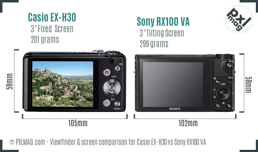 Casio EX-H30 vs Sony RX100 VA Screen and Viewfinder comparison