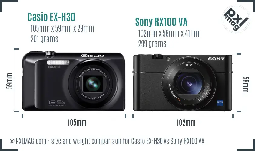Casio EX-H30 vs Sony RX100 VA size comparison