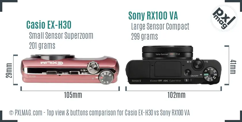 Casio EX-H30 vs Sony RX100 VA top view buttons comparison