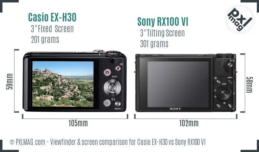 Casio EX-H30 vs Sony RX100 VI Screen and Viewfinder comparison