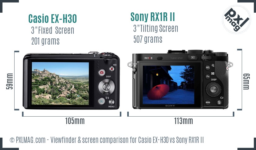 Casio EX-H30 vs Sony RX1R II Screen and Viewfinder comparison
