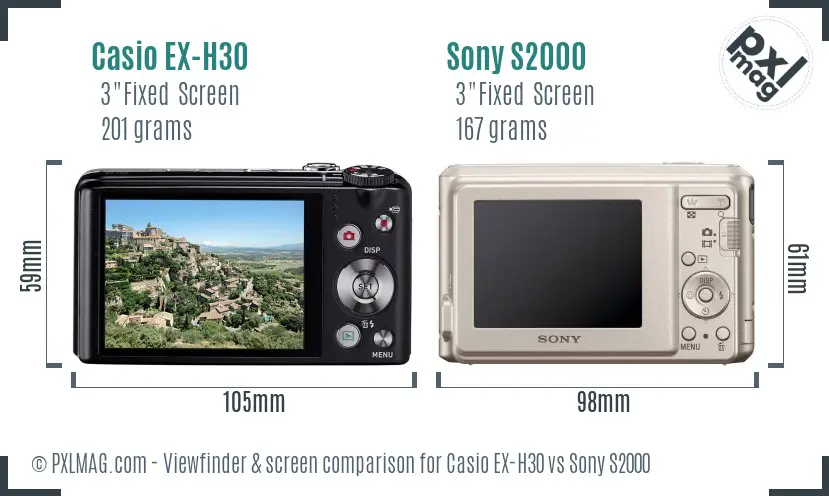 Casio EX-H30 vs Sony S2000 Screen and Viewfinder comparison