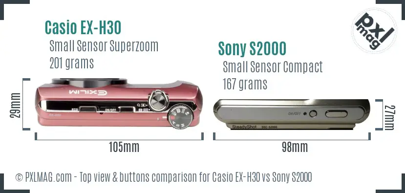 Casio EX-H30 vs Sony S2000 top view buttons comparison