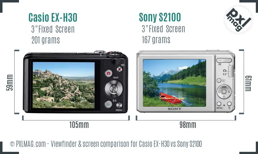 Casio EX-H30 vs Sony S2100 Screen and Viewfinder comparison