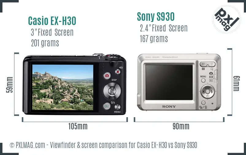 Casio EX-H30 vs Sony S930 Screen and Viewfinder comparison