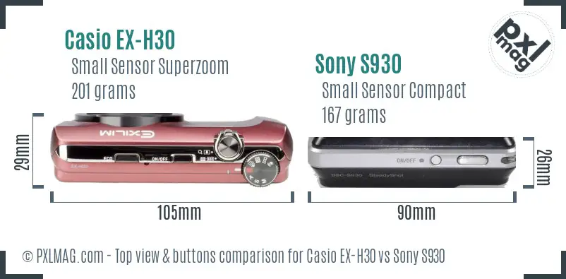 Casio EX-H30 vs Sony S930 top view buttons comparison