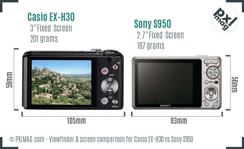 Casio EX-H30 vs Sony S950 Screen and Viewfinder comparison