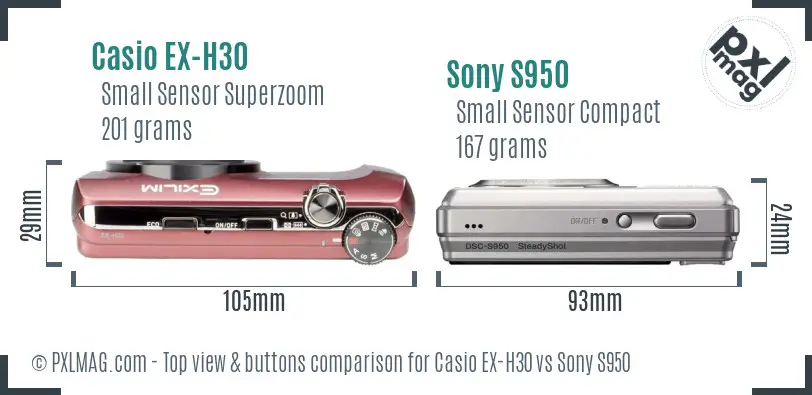 Casio EX-H30 vs Sony S950 top view buttons comparison