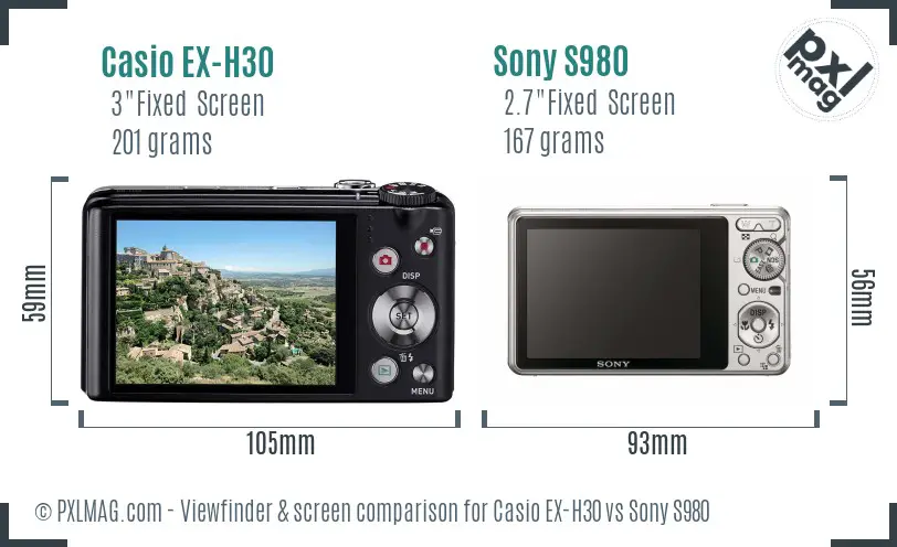 Casio EX-H30 vs Sony S980 Screen and Viewfinder comparison